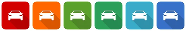 汽车图标集 平面设计向量图以六种颜色选择进行网页设计和移动应用 — 图库照片