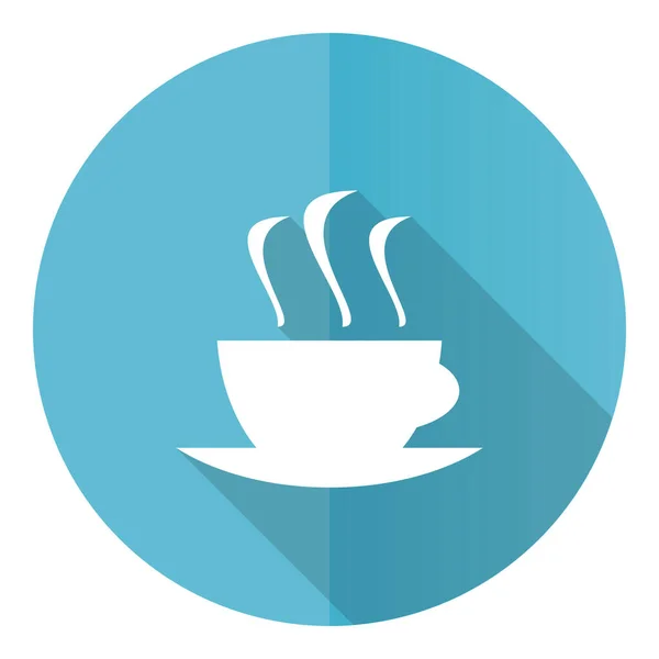 Icono Vector Café Diseño Plano Azul Redondo Botón Web Aislado —  Fotos de Stock