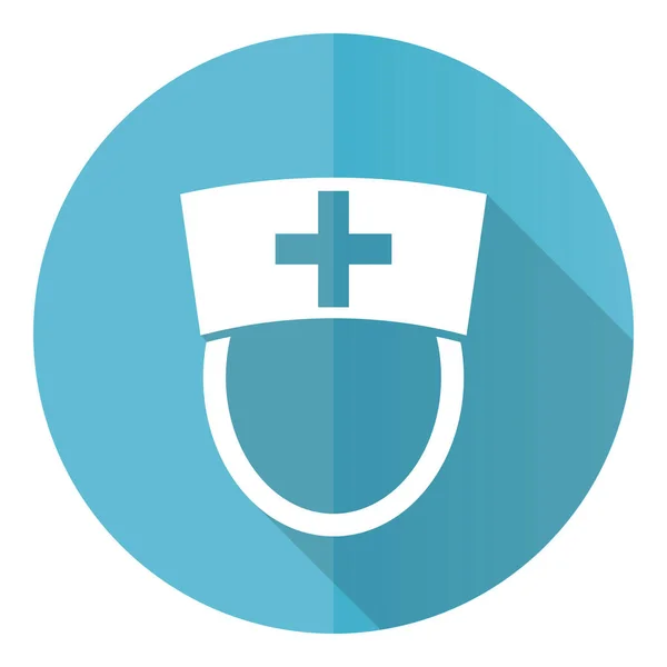 Εικονίδιο Φορέα Νοσοκόμα Επίπεδη Σχεδίαση Μπλε Στρογγυλό Κουμπί Web Απομονωμένο — Φωτογραφία Αρχείου