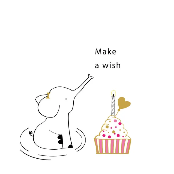 象とケーキと甘い誕生日カード — ストックベクタ