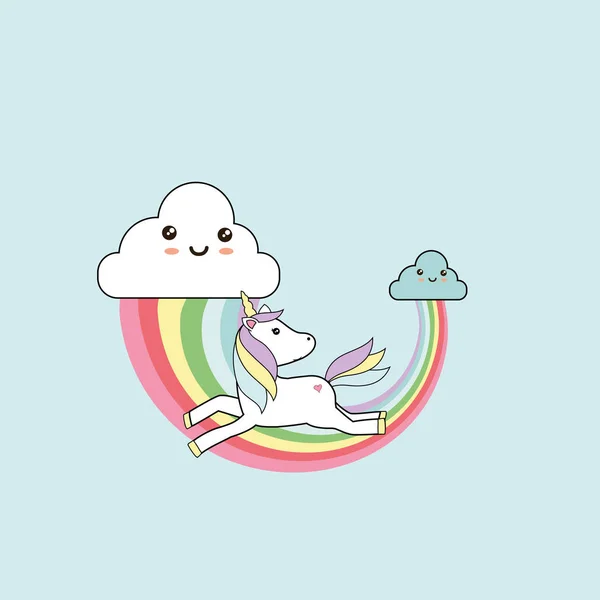 Illustration Vectorielle Avec Licorne Douce Style Kawaii — Image vectorielle