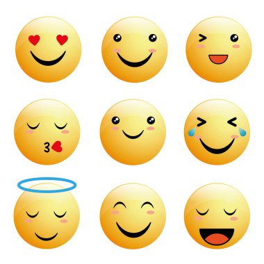 Emoticon collection with positive reactions for social network. Flat design style. clipart