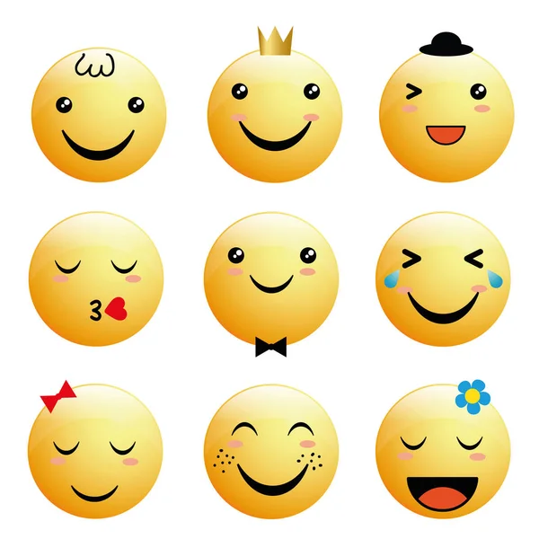 Coleção Emoticons Com Reações Positivas Para Rede Social Estilo Design —  Vetores de Stock