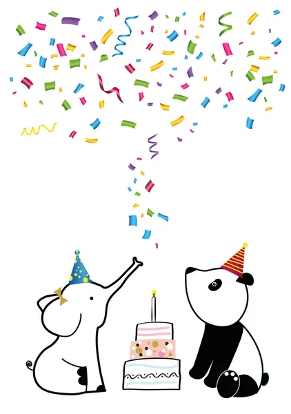 Cartão Aniversário Colorido Com Animais Doces Confetes —  Vetores de Stock