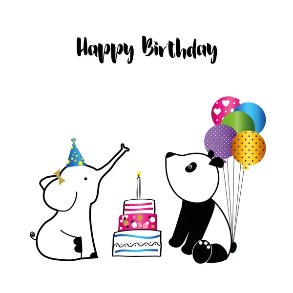 Colorful Birthday Card Sweet Animals Confetti — Stock Vector