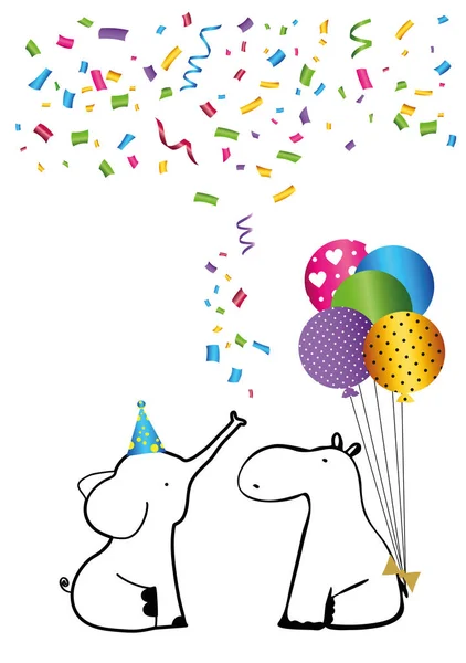 Tarjeta Cumpleaños Colorida Con Animales Dulces Confeti — Vector de stock