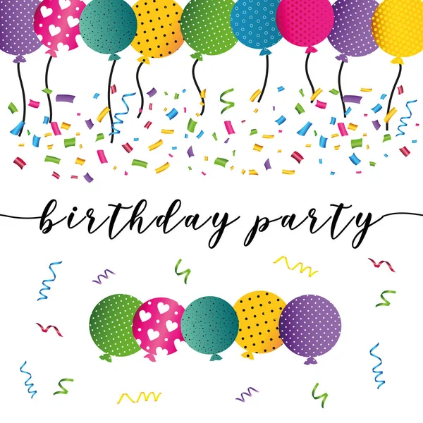 Cartão Aniversário Colorido Convite Festa Com Balões — Vetor de Stock