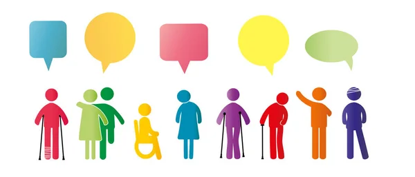 Geestelijk en lichamelijk gehandicapten. Kleurrijke pictogrammen — Stockvector