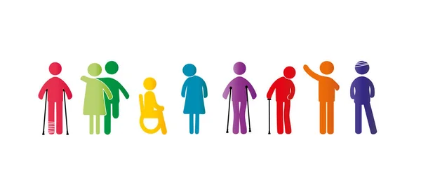 Handicapés mentaux et physiques. Pictogrammes colorés — Image vectorielle