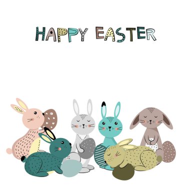 Tatlı ve renkli Paskalya tavşanımı. Vektör çizim