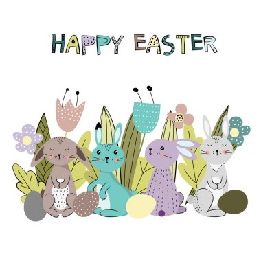 Tatlı ve renkli Paskalya tavşanımı. Vektör çizim