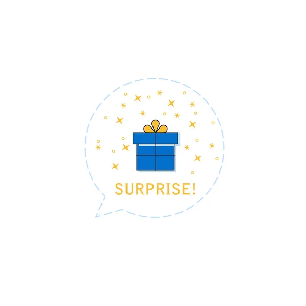 Meglepetés ajándékdoboz a léggömb ikon vagy üdvözlő üdülési kártya. Lapos — Stock Vector