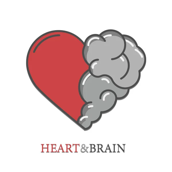 Srdce a mozek plochý design pro moderně Ikonový symbol. Interakce — Stockový vektor