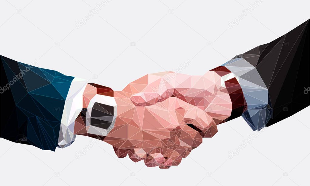 Low poly businessman handshake, Business partnership, together, 