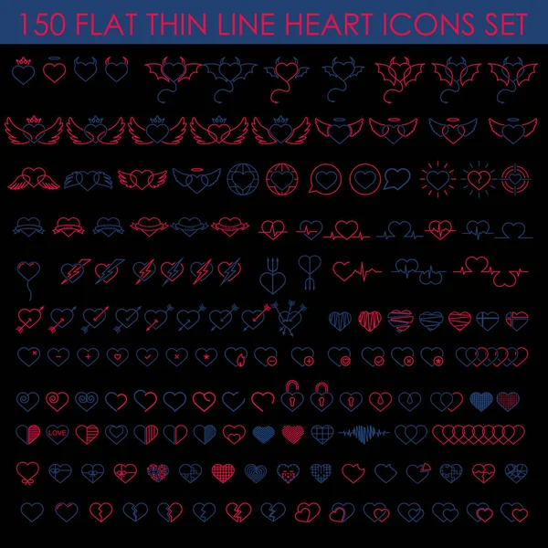 150 Ícones de coração de linha fina plana configurados — Vetor de Stock