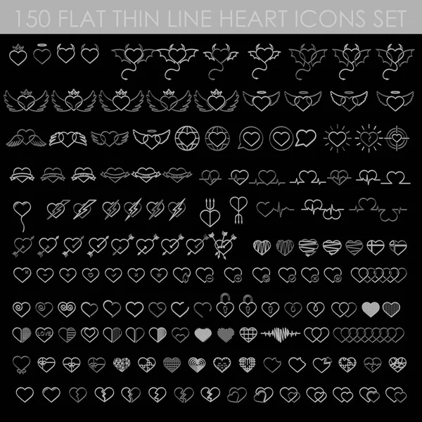 150 płaskie cienkie linie serce zestaw ikon — Wektor stockowy
