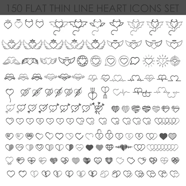 150 platte dunne lijn hart pictogrammen set — Stockvector