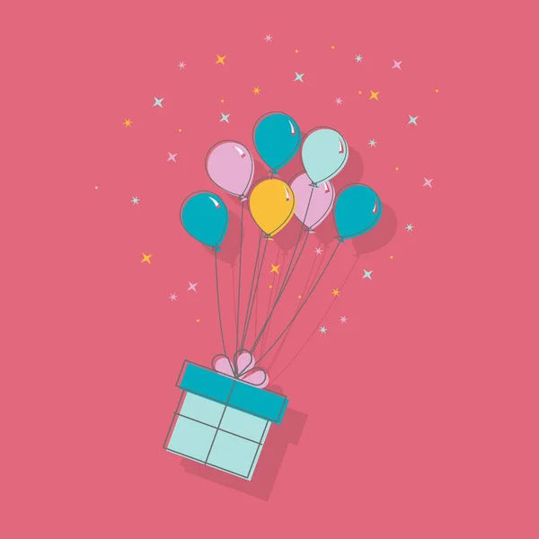 Present ask med ballong ikon eller hälsnings kort. Platt design — Stock vektor