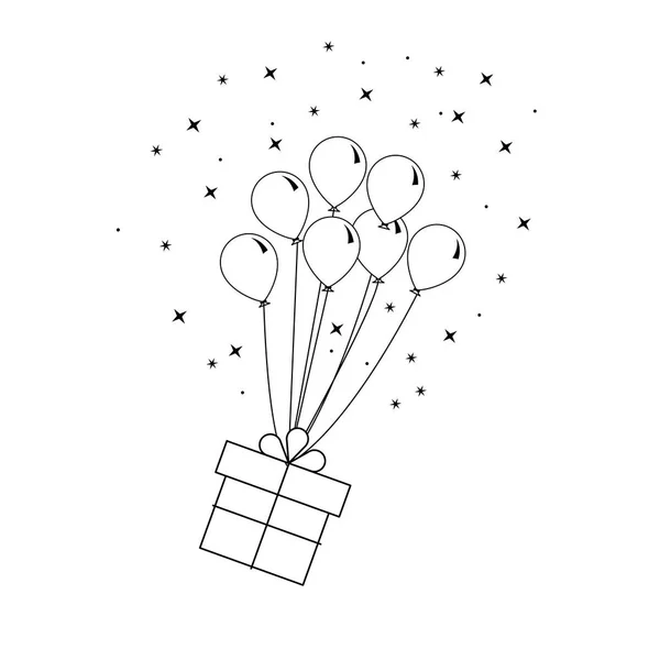 Caja de regalo con icono de globo o tarjeta de felicitación de vacaciones. Diseño plano — Archivo Imágenes Vectoriales