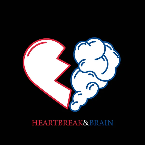 Heartbreak vektörü. Kırık kalp ve beyin düz modern simge logosu — Stok Vektör