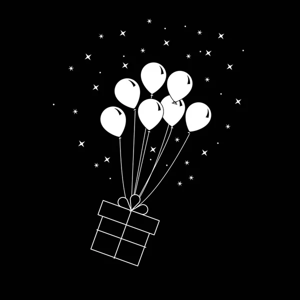 Geschenkkarton mit Luftballon-Symbol oder Grußkarte. flache Bauweise — Stockvektor