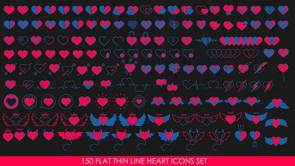 150 PLANTA LÍNEA DE CORAZÓN ICONOS SET — Archivo Imágenes Vectoriales