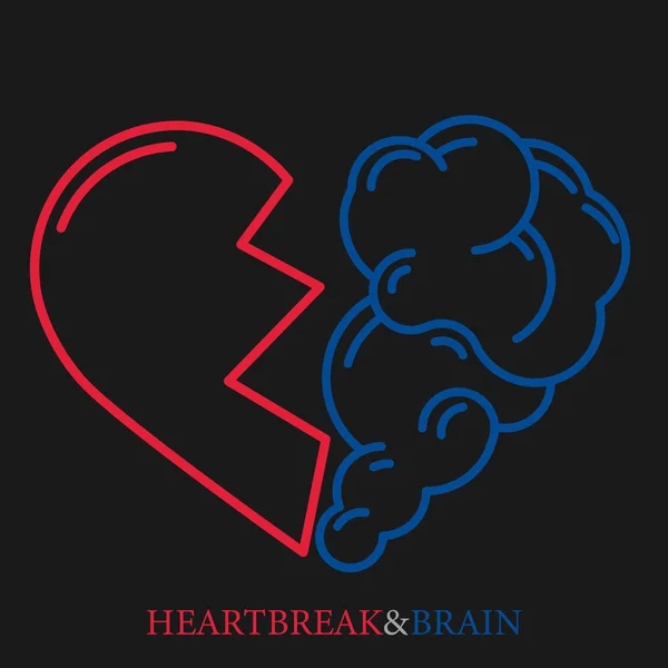 Vector desgarrador. Corazón roto y cerebro plano moderno icono logo — Archivo Imágenes Vectoriales