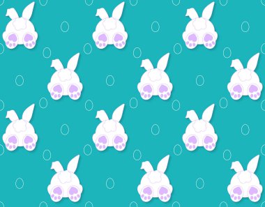 Tavşan deseni dokusu. Sevimli vektör karikatür arka plan. Bunny ayak ve kuyruk tavşan çocuk dekorasyon arka plan. Vektör
