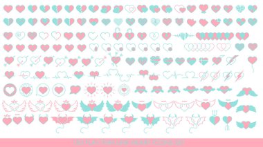 150 düz Ince çizgi kalp simgeleri seti