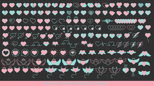 150 плоских плоских линий Сердце ICONS набор — стоковый вектор
