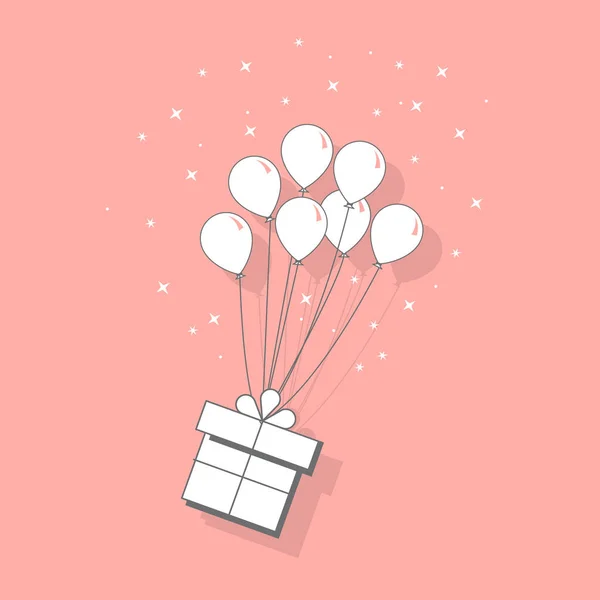 Caja de regalo con icono de globo o tarjeta de felicitación de vacaciones. Diseño plano — Archivo Imágenes Vectoriales