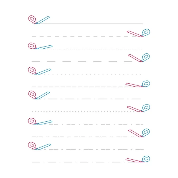 Scherenvektoren mit Schnittlinien, Punkten, gestrichelten Linien. Trennlinie — Stockvektor