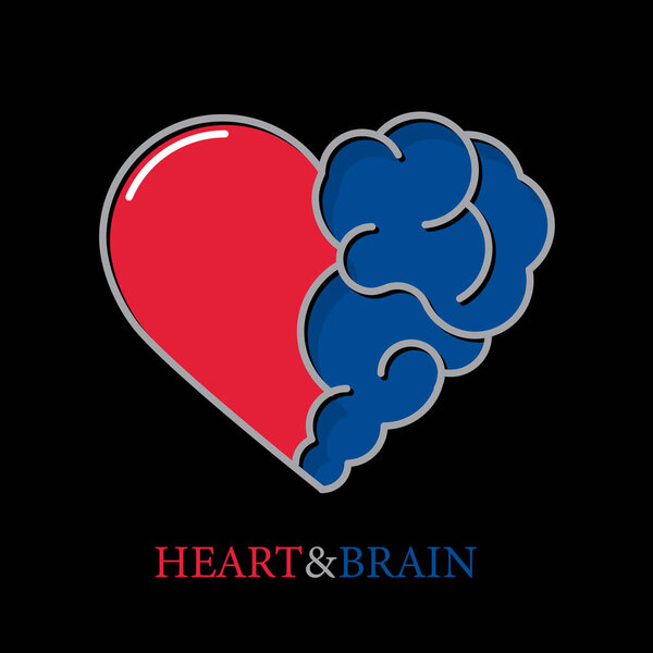 Современный векторный логотип Heart and Brain. Взаимодействие
