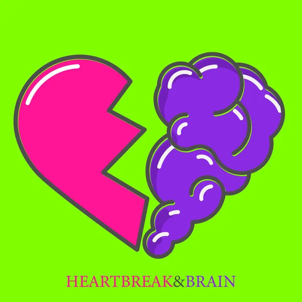 Heartbreak vector. Broken Heart and Brain flat modern icon logo — Stock Vector