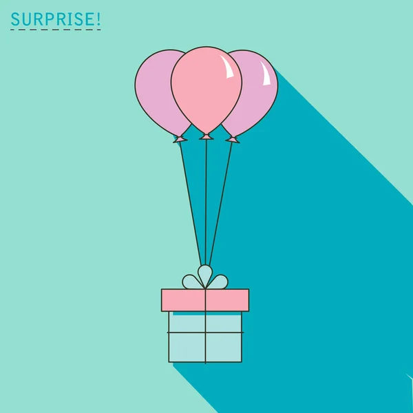 Geschenkkarton mit Luftballon-Symbol oder Grußkarte. flache Bauweise. Vektorhintergrund — Stockvektor