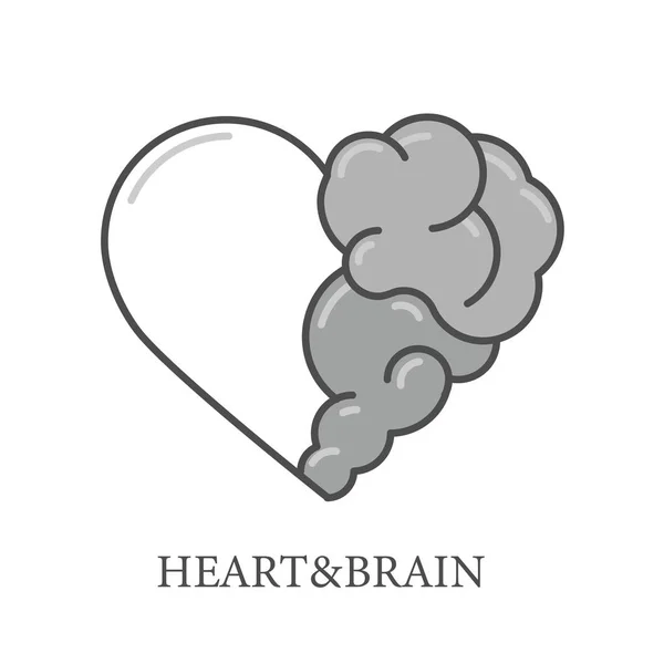 Corazón y cerebro plano icono moderno diseño de vectores de logotipo. Interacción entre alma e inteligencia, emociones y pensamiento racional o trabajo en equipo y equilibrio — Archivo Imágenes Vectoriales