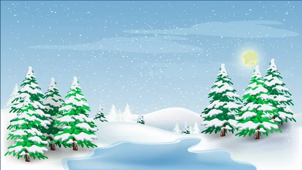 산의 나무에 눈이 아름 다운 파노라마 겨울 풍경, 벡터 — 스톡 벡터