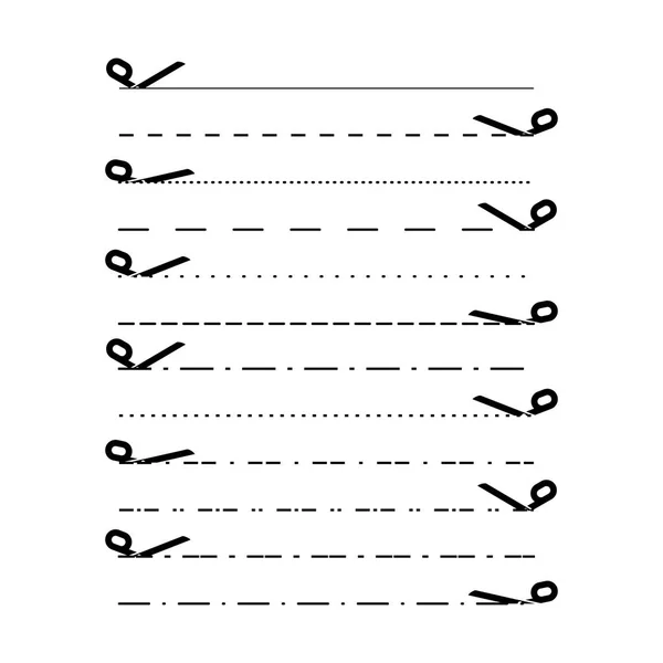 Scissors vectors with cut lines, dot, dashed lines. Dividing lines cutout. Vector — Stock Vector