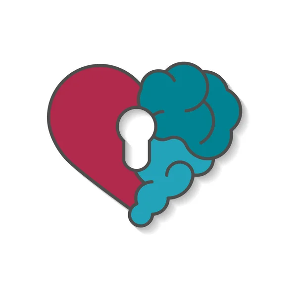 Sécurité Émotionnelle Cerveau Verrouillé Broken Heart Brain Avec Vecteur Hall — Image vectorielle