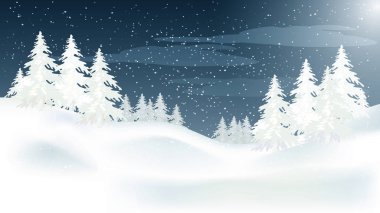 Dağlarda ağaçların üzerinde kar ile güzel Panorama kış manzara, vektör