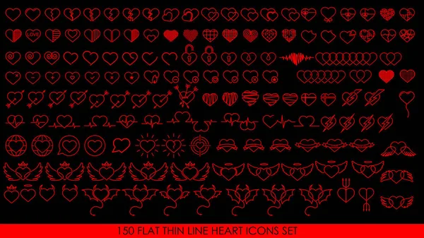 150 PLANTA LÍNEA DE CORAZÓN ICONOS SET — Archivo Imágenes Vectoriales