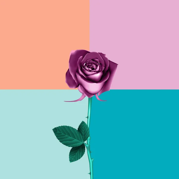 玫瑰在充满活力的梯度全息霓虹灯颜色。概念流行艺术。最小的超现实主义背景. — 图库矢量图片