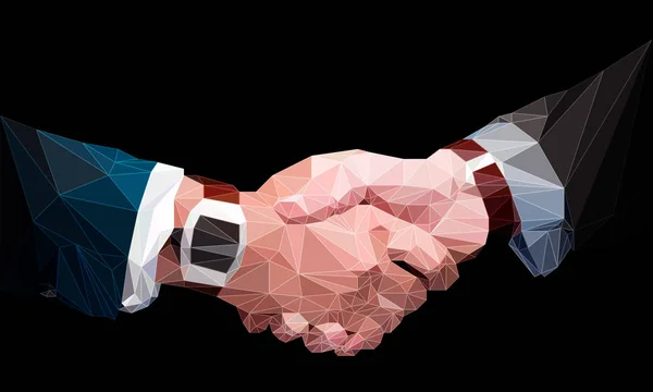 Lage poly zakenman Handshake, Business partnership, samen, vrijwilligerswerk en het helpen van concept. — Stockvector