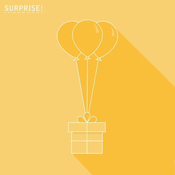 带气球图标或贺卡的礼品盒。扁平设计。向量背景 — 图库矢量图片
