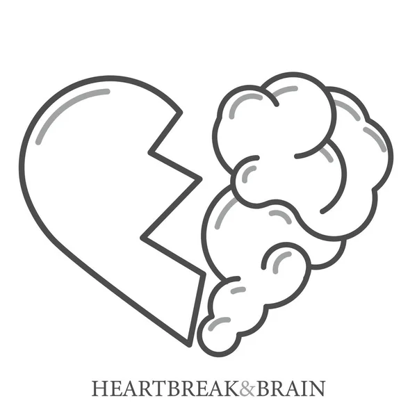 Un vecteur déchirant. Broken Heart and Brain design vectoriel logo icône moderne plat. Interaction entre âme et intelligence, émotions, solitude, divorce, relation rompue, pensée rationnelle — Image vectorielle