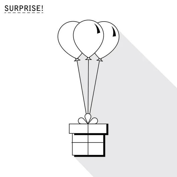 Caja de regalo con icono de globo o tarjeta de felicitación de vacaciones. Diseño plano. Fondo vectorial — Archivo Imágenes Vectoriales