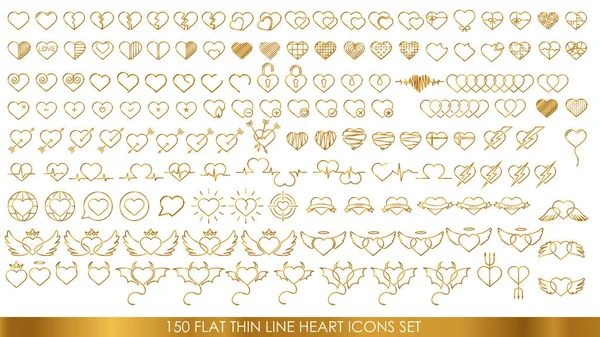 150 επίπεδη λεπτή γραμμή καρδιά εικονίδια σετ — Διανυσματικό Αρχείο