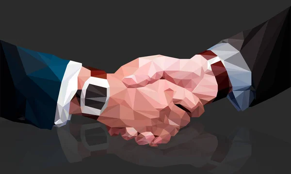 Lage poly zakenman Handshake, Business partnership, samen, vrijwilligerswerk en het helpen van concept. — Stockvector