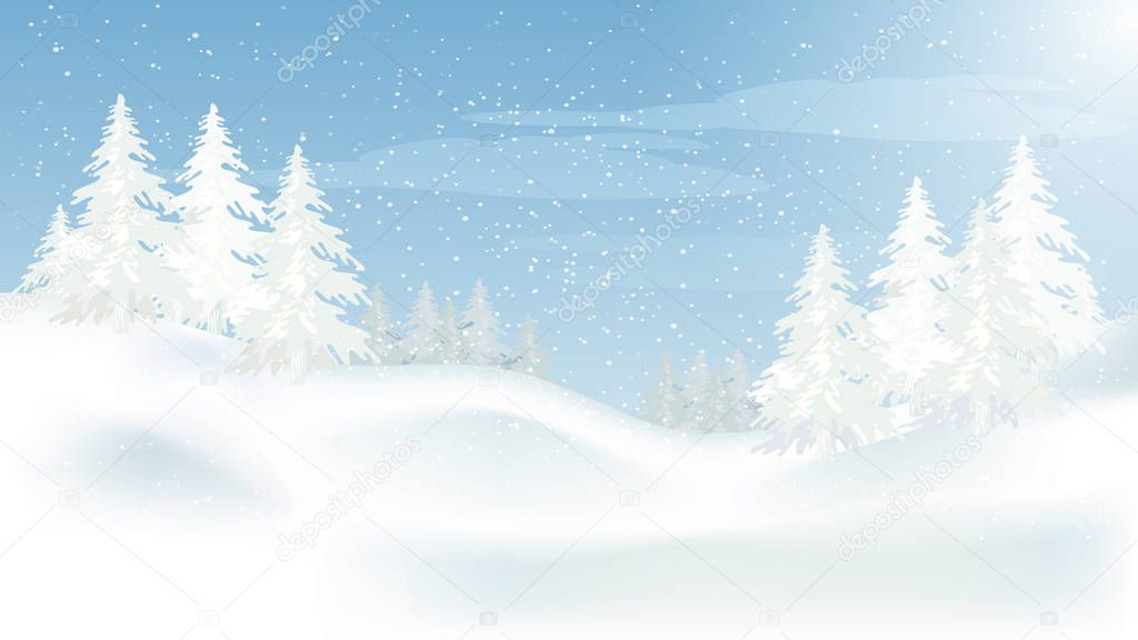 Beautiful panorama winter landscape with snow on the trees in the mountains, vector