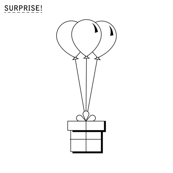 Geschenkkarton mit Luftballon-Symbol oder Grußkarte. flache Bauweise. Objekt isoliert auf weiß — Stockfoto